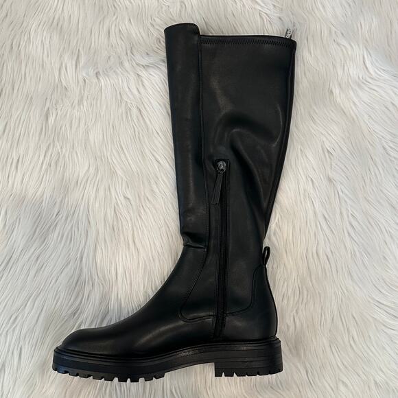 NWOT ZARA Treaded Knee High Boots Leather Chunky Lug Sole Flat Boot, Black - Picture 10 of 13